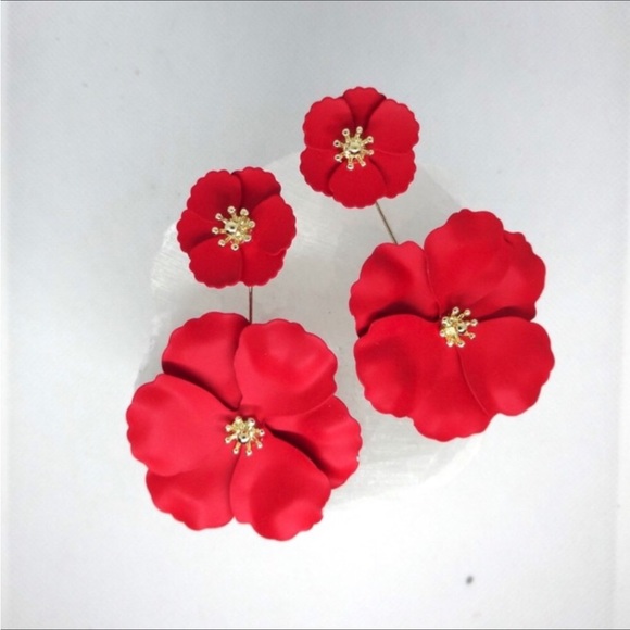 Anthropologie Jewelry - New Anthropologie Red Double Flower Earrings